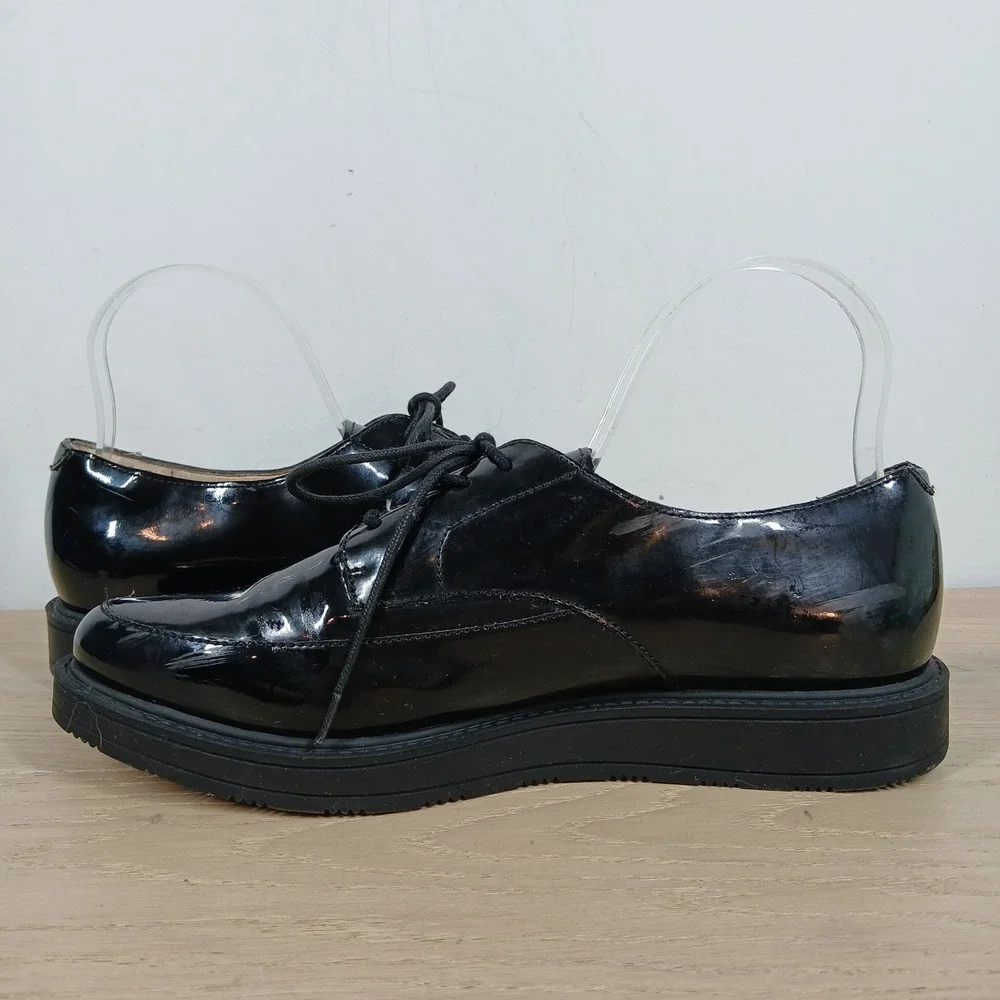 Nine West Barbieri Loafers Womens 9.5M Black Patent Platform Lace Up